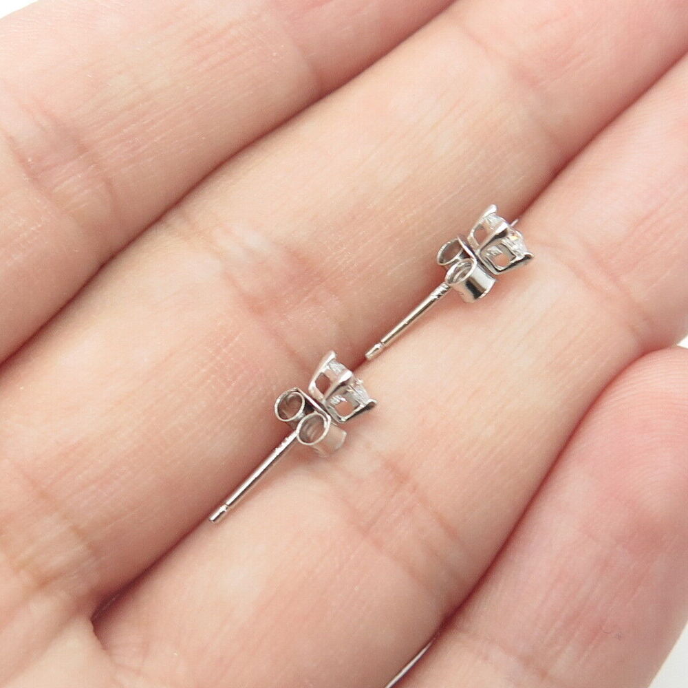 925 Sterling Silver Princess-Cut Shaped C Z Stud Earrings - Picture 2 of 9